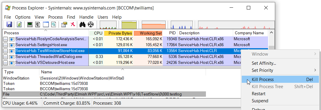 Select Kill Process in Process Explorer