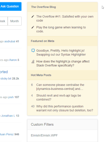 Block yellow box with recommended content on StackOverflow